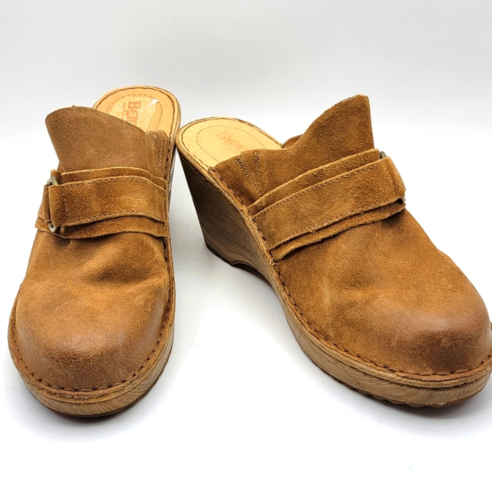 Born Women's Nola Tan‎ Camel Distressed Leather Clogs/Mules Size 10. #1320